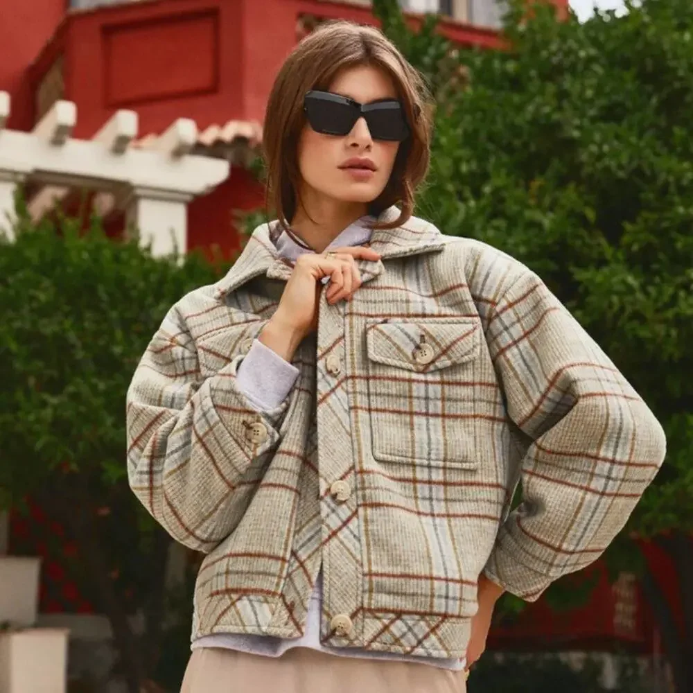 BY MALINA Holly Jacket Multi Check Plaid Wool Shacket - Picture 2 of 11